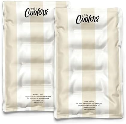 Cool Coolers Reusable XL Soft Ice Packs for Coolers, Long-Lasting Lunch Box Ice Pack, High Performance Quick Freeze, 2Pk, Taupe Stripe