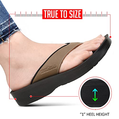 Image of AEROTHOTIC Comfy Arch Support flip flops for women Split Toe Stylish Cushioned Strap with non-slip footbed Walking Dressy Sandals Indoor and Outdoor