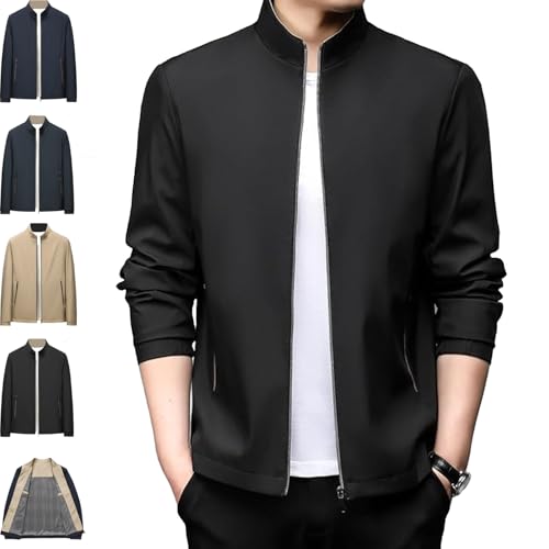 Men's Standing Collar Zipper Casual Jacket, Men Lightweight Business Casual Windbreaker Jacket, Leisure Jackets