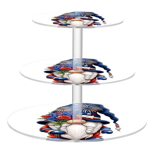 PYBUG Independence Day 3 Tier Acrylic Cupcake Stands Tower,Dessert Table Display Set for Tea Party,Wedding,Birthday, Baby Shower