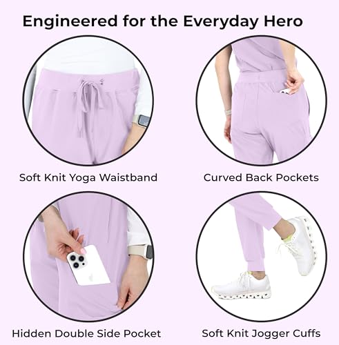 Image of READY SET SCRUBS - Scrub Pants for Women - 2 Pack - Cargo Jogger Pants Set with 8 Pockets - Yoga Waistband - Soft & Stretchy