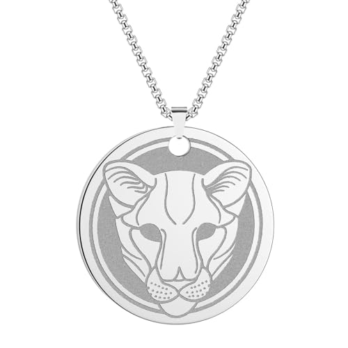 Acier inoxydable plaqué or disque tête de lionne pendentif plaqué or Animal collier charme Lion africain bijoux hommes femmes