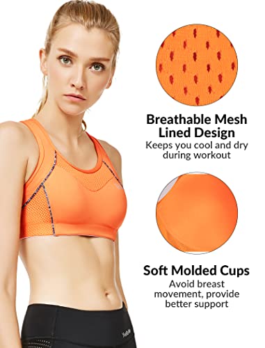 Yvette Sports Bras For Women High Impact Racerback Workout Sports Bra High Support For Large Bust Plus Size, Orange,M+ #TOP2