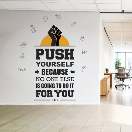 Image of Push Yourself - Office - Inspirational - Motivational - Quotes - Wall Sticker (Multi Colour, Vinyl - Self Adhesive) (Premium Large - 190 x 150 cm)