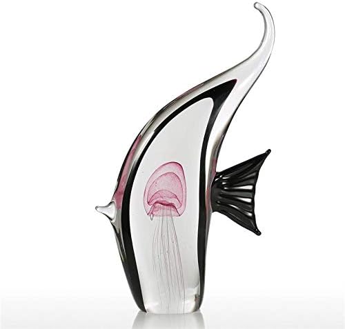 35cm Hand Blown Fish Jellyfish Sculpture Glass Murano Art Style Ocean Animal Paperweight Home Office Decorative Figurines