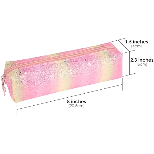Image of Pencil Pouch Glitter, Pencil Case, Portable Pen Bag with Zipper, Storage Bag, Travel Accessories Bags, Makeup Brush Holder, for Study and Daily Work (1Pcs Pink yellow)