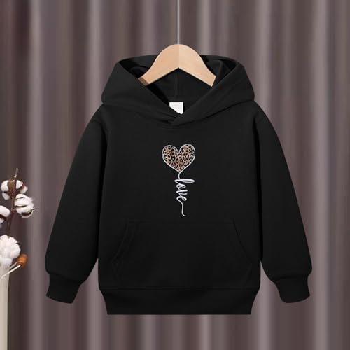 Hoodie Mädchen Kapuzenpullover Leopard Drucke Sweatshirt mit Kapuzen Casual Baumwolle Pullover Langarm Kapuzenpulli mit Taschen 7-14 Jahre (DE/NL/SE/PL, Alter, 11 Jahre, 12 Jahre, Regular, Schwarz)