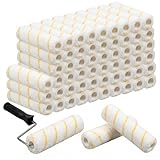 CONEHOY 60 Pcs 9 x 1/2 Paint Roller Covers with 1 Matching Handle Yellow Stripe High Nap Capacity Microfiber Roller Covers for All Surfaces, Home Repair Tools and Brush Frame House Painting Supplies