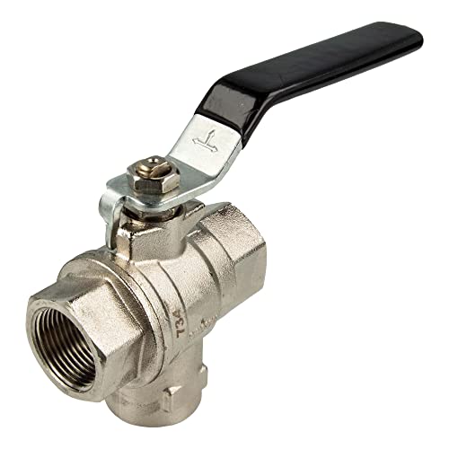 tecuro Messing-Kugelhahn 3-Wege, alls. Innengewinde Rp 1 Zoll (DN 25) - Stahlhebel lang, MS-vernickelt