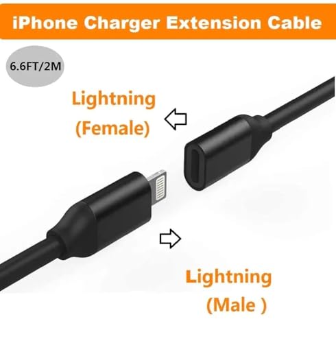 for iPhone Charger Extension Cable,6FT Lightning Extender Dock Cable Compatible with iPhone 14 Pro 13 Pro Max 12 11 X XR 8 7 6 Male to Female Cable Extension Adapter Cord Pass Video,Data,Audio Black
