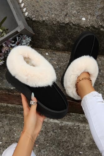 Women's Black Plush Suede Trim Thick Sole Flat Snow Boots for Ultimate Comfort4