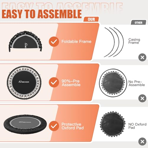 Image of ANCHEER Fitness Trampoline,40 inch /48 inch Bungee Rebounder with Adjustable Handle | 450-550 LBS Capacity /Waterproof & UV-Resistant Materials Indoor & Outdoor Use /Low-Noise Bungee System /Home Cardio Workout