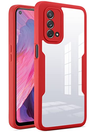 Hi-Case Coque pour Oppo A74 4G, Housse Transparent Antichoc avec Protection écran, 360° Full Body Protection Etui Robuste Double Face Bumper Intégrale Case, Rouge