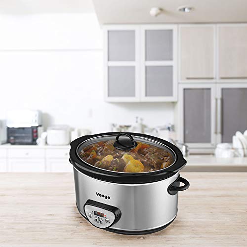 Venga! Slow Cooker, 3 Cooking Settings, 12-hour Timer, 6-hour Keep Warm Function, 280 W, Silver/Black, VG SC 3008 BS