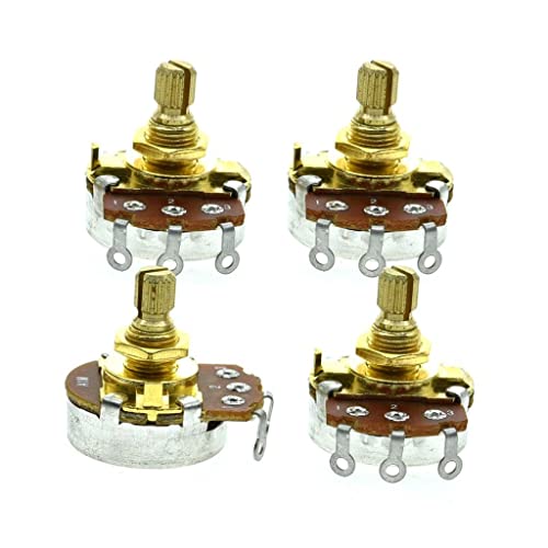 Dopro 4-Pack Full Size 24mm Base Metric Guitar Bass Pots with 15mm Short Brass Shaft Audio Taper Potentiometers A1M
