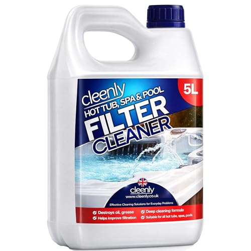Cleenly Powerful Hot Tub Filter Cleaner Solution - for Hot Tub Pool and Spa - Destroys Oil Grease Minerals (5 Litres)