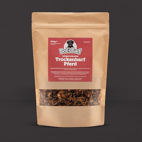 Trockenbarf Pferd luftgetrocknet, Hundefutter, 80% Pferdefleisch mit 20% Obst und Gemüse, 800g, Hypoallergen, Getreidefrei, Ergänzungsfutter für Allergiker (Pferd)