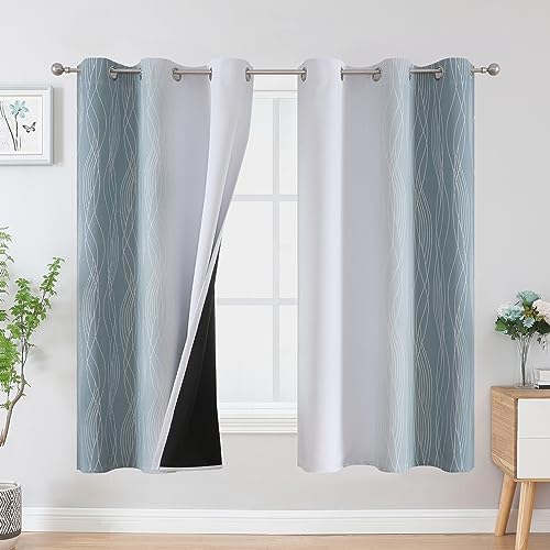 Estelar Textiler Stone Blue and Greyish White Blackout Curtains & Drapes for Bedroom, Thermal Insulated Ombre Blackout Drapes, Room Darkening Energy Saving Curtains for Living Room, 42Wx63L, 2 Panels