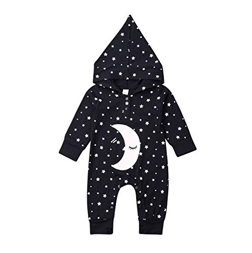 Alaby Baby Girl Boy Moon Hooded Jumpsuit Newborn Unisex Star Romper Long Sleeve Fleece Playsuit Twin Clothes 0-18M (Dark Blue, 3-6M)