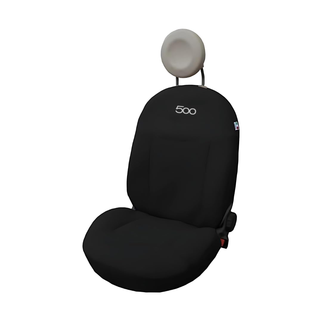 Italfodere - Coppia di Coprisedili Auto anteriori - Compatibili con Fiat 500 dal 2007 In poi- Fatti a Mano - Cotone - Gommapiuma e Poliestere - Accessori Auto Interno - Made in Italy - Diger Nero