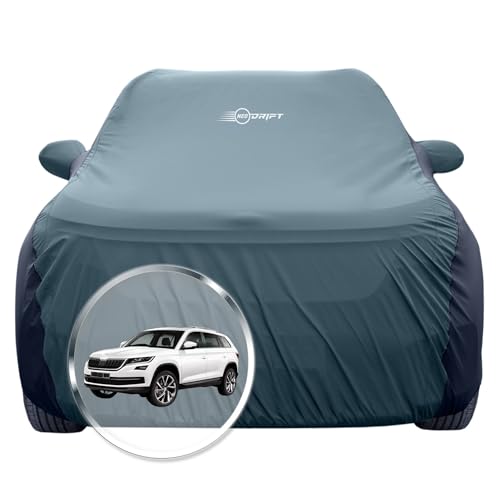 Image of NEODRIFT 'SuperTech' Car Cover for Skoda Kodiaq (100% Water-Resistant, All Weather Protection, Tailored Fit, Multi-Layered & Breathable Fabric) (Colour: D.Green+Black)