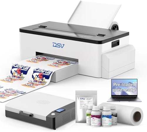 Image of DSV DTF Printer A3 Roll L1800 Transfer Printing Machine,High-Speed Print for Fabrics,13 inch Wide DTF Bundles,White Ink Circulation & Auto-Cleaning, 2-Year Free Ink (White, Printer+Oven+Computer)