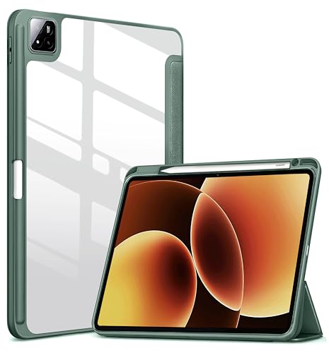 Image of ProElite Cover for Xiaomi Mi Pad 8 /Pad 8 Pro 11.2 inch case Cover, Transparent Flip Case for Mi Pad 8 /Pad 8 Pro 11.2 inch with Pen Holder (Supports Auto Sleep Wake Function), Dark Green