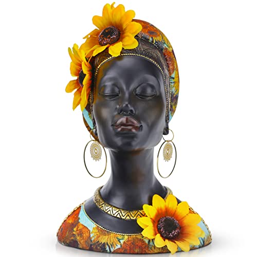 African Art Sculptures Modern African Women Statues Room Decor,Resin African Figurines Black African American Bust Statue,Suitable For Living Room Desktop Entrance Decor African Decorations For Home #TOP7