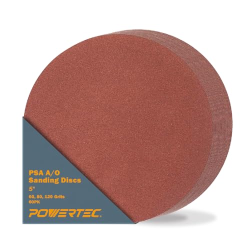 POWERTEC 60 PCS 5 Inch PSA Sanding Disc - 20 Each of 60, 80, 120 Grits - Assorted Self Adhesive Sandpaper for Drywall, Woodworking, Epoxy with Random Orbital Sanders, DA Sanders (45502)