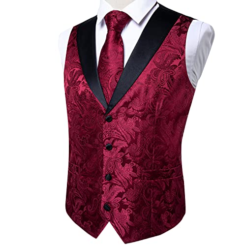 Image of DiBanGu Mens Paisley Vest Silk Sleeveless Suit Vest and Neck Tie Pocket Square Cufflinks Set for Wedding Formal