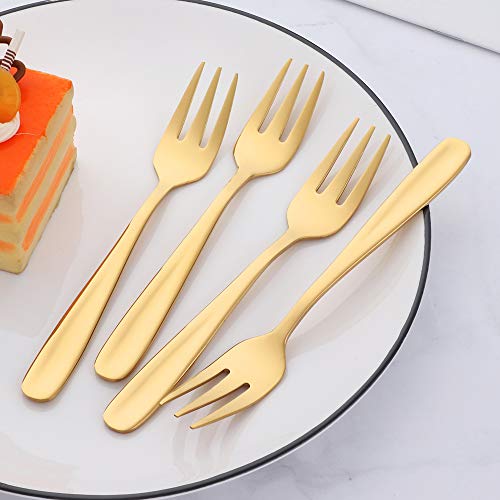 BISDARUN Dessertgabeln Rostfreier Stahl Kuchen Gabel Obst Gabel 8-teilig Gold Gabeln Satz Spiegelpolitur 13,6CM/5.35 Inch – Ansicht 3