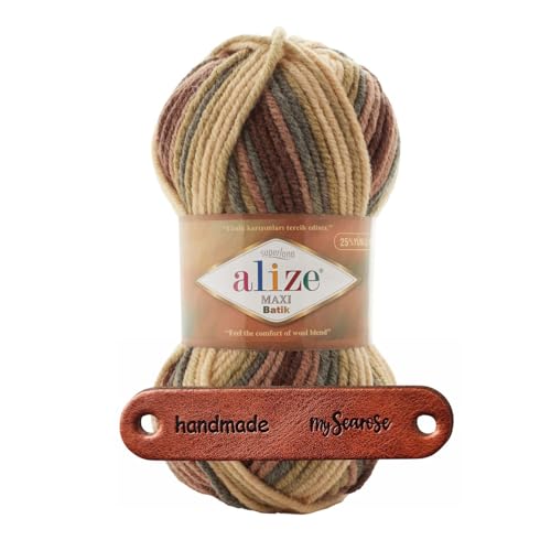 ALIZE 100g SUPERLANA MAXI BATIK 7804 Premium Wolle weich warmes Farbverlaufsgarn für Stricken und Häkeln Winteraccessoires mit mySearose Label