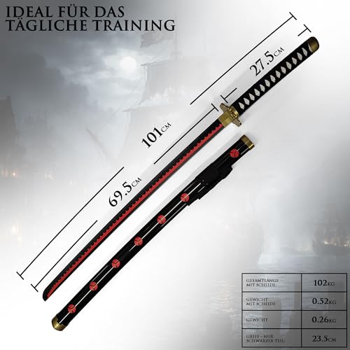 One Piece - Holzschwerter (Shuusui) Katana aus Holz mit Scheide, Samurai Schwerter, Holzschwert, Zoro Schwert, Bambusklinge, One Piece Katana, Animefans, Anime Schwert, Cosplays, Spielzeug für Kinder