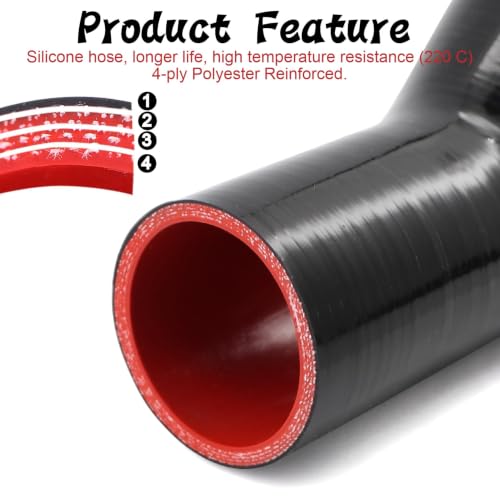 Image of High Performance 45 Degree ID 2 to 3 inch(51-76mm) Elbow Silicone Coupler Hose Reducer, 4-Ply Reinforced Wall Thickness 5mm Length 4 inch for Turbo /Intercooler /Intake Pipe with 2 T-Bolt Clamps