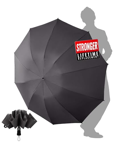 Chakipee Paraguas Plegable Antiviento Grande - Viento Invertido Automatico Gris Mujeres y Hombres Grandes - xxl Resistente al Prueba de Viento Compacto con 10 Varillas 210T