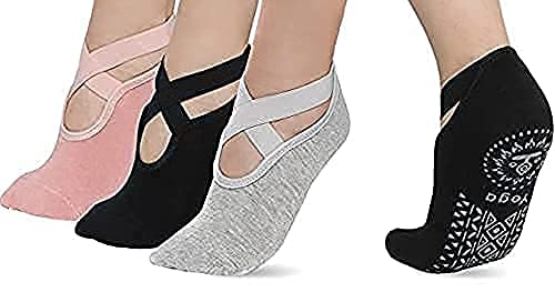 Marrone Sticky Gripper Exercise Fitness Sock Shoes for Yoga, Barre, Pilates, Ballet, Dance, Workout, Home, Casual, Hospital Free Size 3