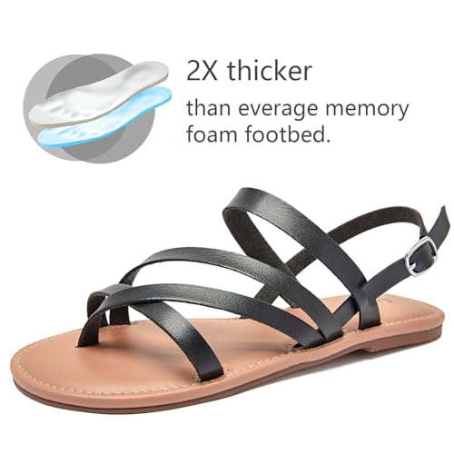 Image of Luoika Women's Wide Width Flat Sandals, Flip Flop Casual Strapy Sandals Slip on Summer Beach Shoes for Women.
