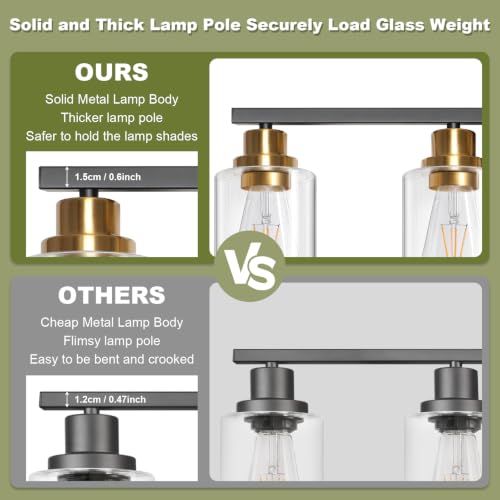 Image of Unicozin Modern Bathroom Light Fixtures, 5 Light Vanity Lights Over Mirror, Black and Gold Wall Lamp with Clear Glass for Living Room Cabinet Bedroom Porch