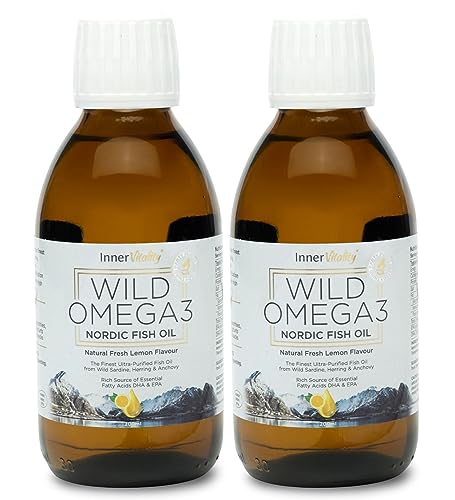 Omega 3 Fish Oil Liquid - Natural Fresh Lemon Flavour with NO Fishy Taste High Strength DHA/EPA - 400ml Made from Wild Caught Nordic Fish Oil | 3rd Party Tested for Purity - Inner Vitality (2-Pack)