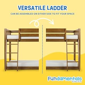 Max Lily Fundamental Twin Low Bunk Bed Kids Solid Wood Modern Bed Frame with Strong Wooden Slats Non Toxic Finishes High Weight Capacity Pecan