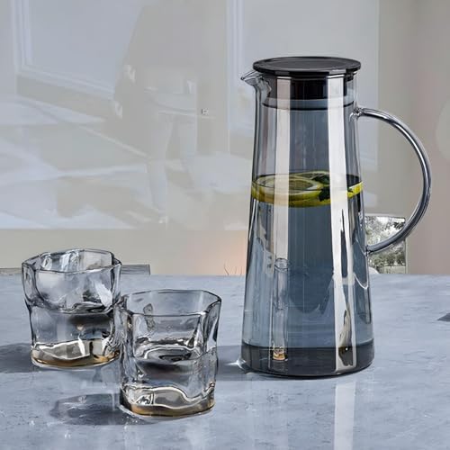 Image of Premium Black Water and Juice Glasses Set of 6 300ML and 1.8 Liter Water Jug 1 Piece,Transparent Glass and Jug Set for Dining Table,Party,Gift Set,All pourpse use (7 Piece) (MT-12)