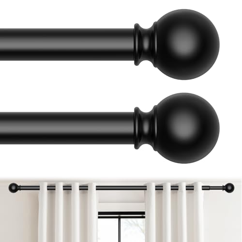 JRZOO 2 Pack Curtain Rod for Windows 18-45 Inch, Black 5/8 Inch Small Window Treatment Rods, Short Adjustable Splicing Drapery pole, Matte Black
