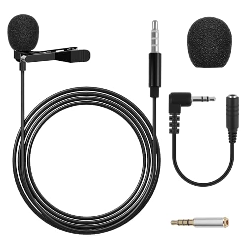 3.5mm Microphone HD Voice – Lavalier Microphone Clip on Grade Omnidirectional Lapel Shirt Collar with 3.5mm Jack – Small Voice Recorder for Interview, Podcast, Camera, Phone, Laptop