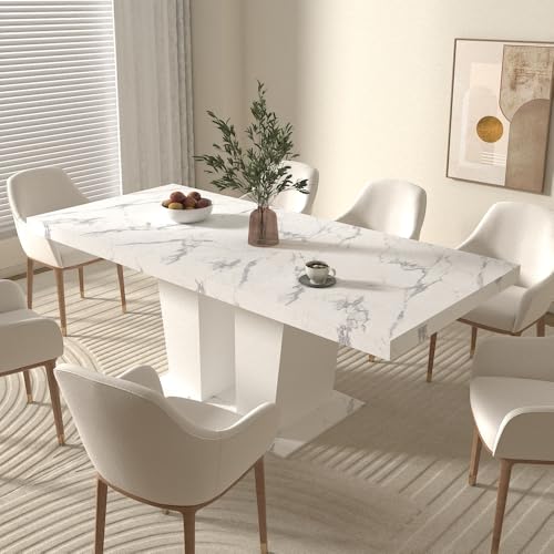 78.74" Extendable Dining Room Table for 6-10 Modern Faux Marble