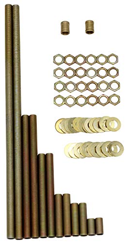 Creative Hobbies 64 Piece Lamp Repair Hardware Assortment Pack, Includes 12 Inch All Thread Lamp Pipe, 2 Coupling Pipe Connectors, 12 Nipples, 24 Washers, 24 Lock Nuts