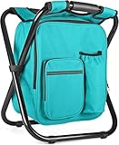 Kikerike Backpack Stool Cooler Chair Heavy Duty 400 LBS Max Load Portable Lightweight Stool Backpack Folding Fishing Cooler Seat for Camping Hunting Fishing - Blue-Green