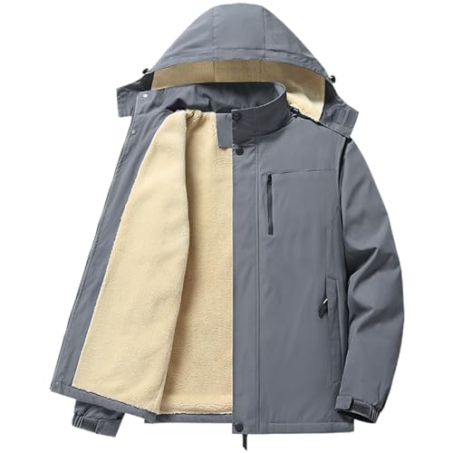 Image of PEGENO Men's Winter Thick Hooded Jacket Fleece Lining Windproof Parka With Removable Hood Coat