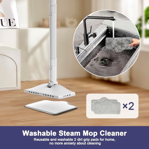 Image of Steam Cleaner, 6 in1 Rotated Steam Mop Cleaner with 2 Modes, 2 Microfiber Pads, 400ML Removable Tank, 23FT Power Cable, Detachable Steam Mops for Floor, Laminate Floor, Tiles Cleaning (Stone White)