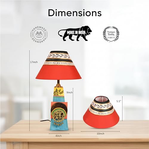 Image of AAKRITI ART CREATIONS MDF Board Table Lamp for Study Room, Bedroom & Living Room Decoration | Madhubani Elephant & Tribal Folk Art Bedside Lamp with Cotton Fabric Shade | Aesthetic Night Lamp