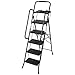 5-Step Ladder with Tool Tray, 65-Inch Steel Folding Stepstool, Anti-Slip Platforms, Black Safety Handrails, Portable Design